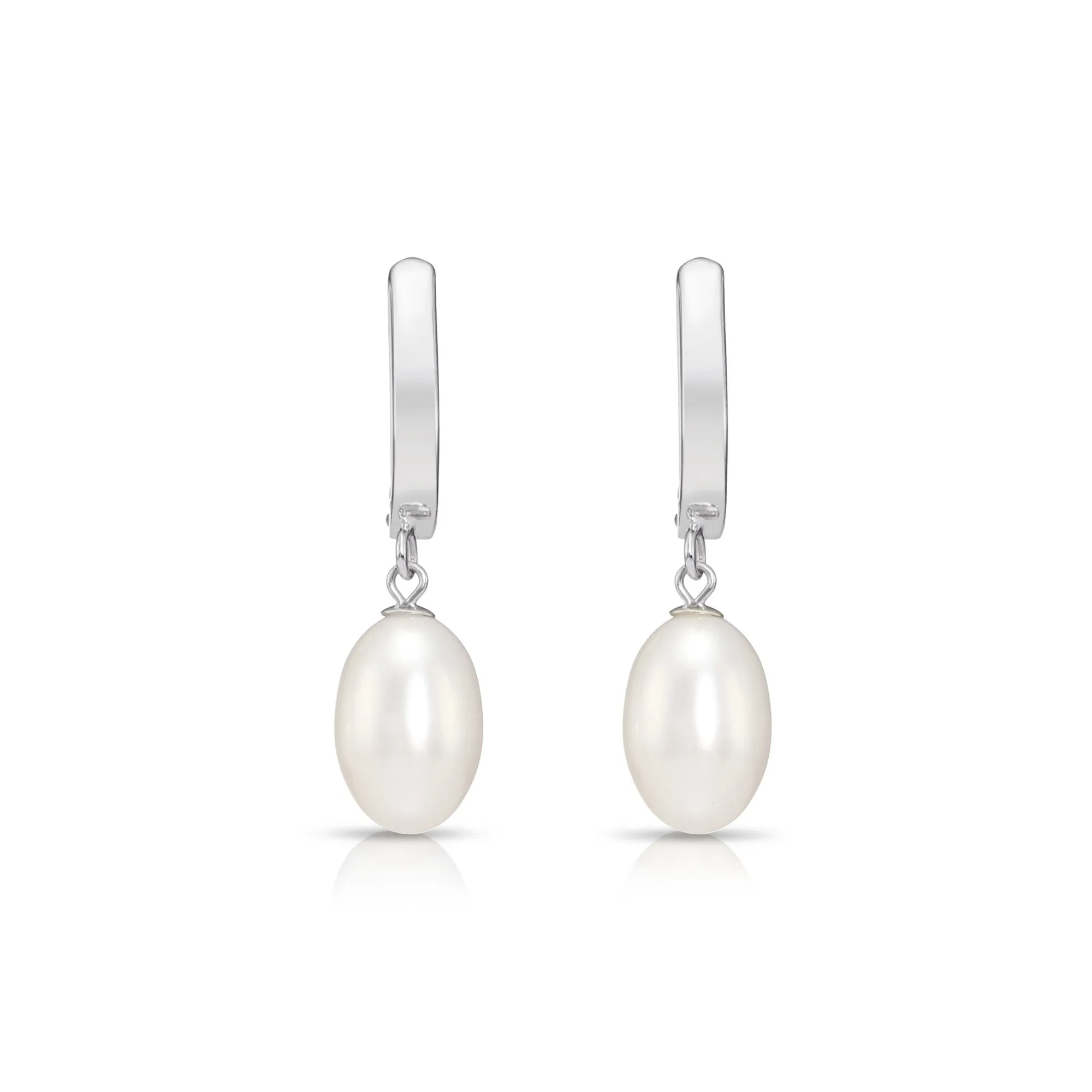 14K Gold Freshwater Pearl Drop Earrings, Huggie Design