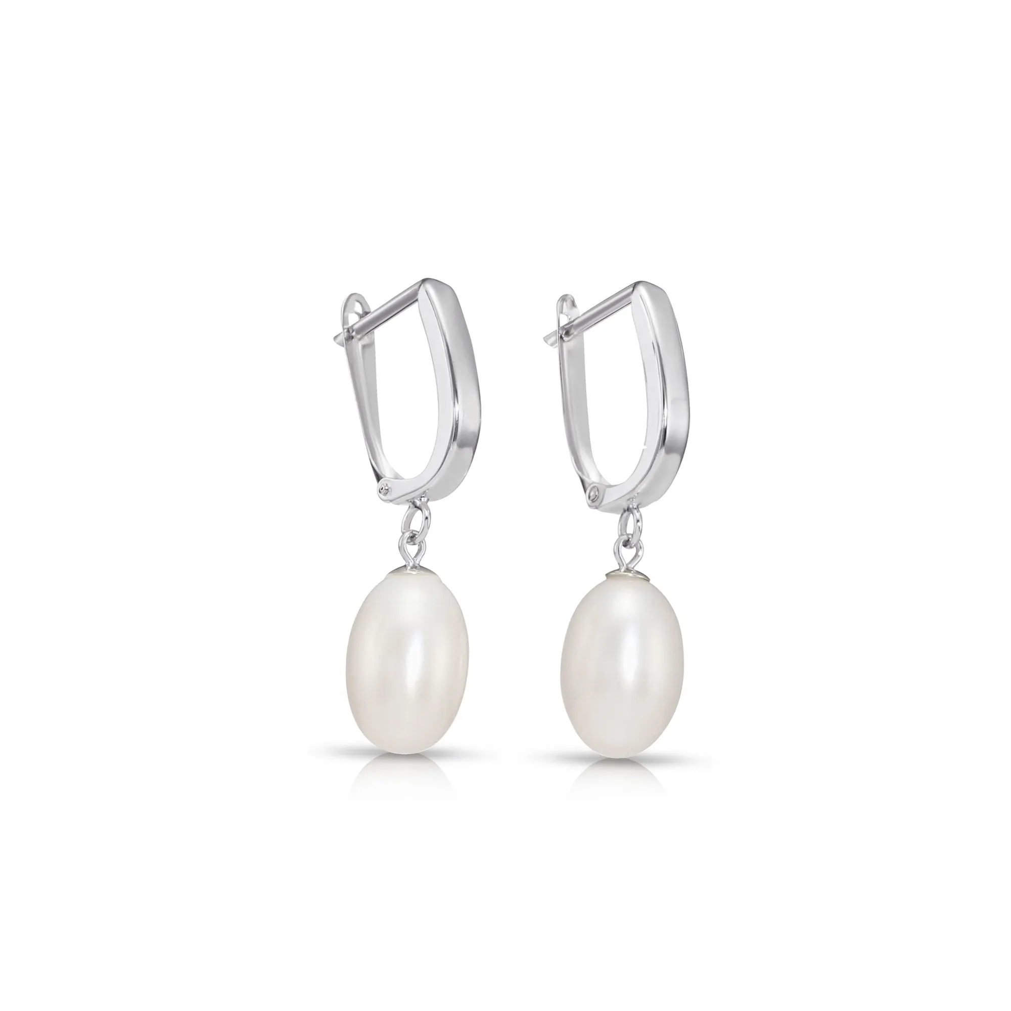 14K Gold Freshwater Pearl Drop Earrings, Huggie Design