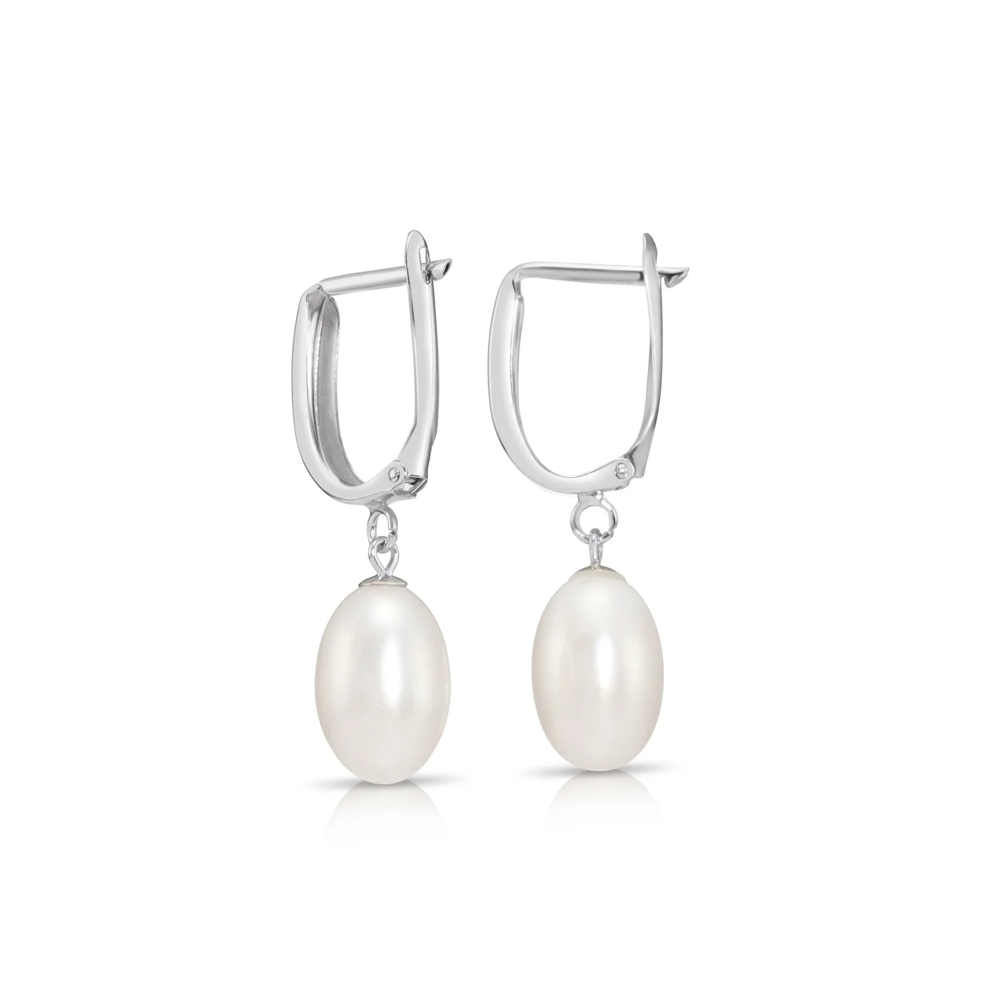 14K Gold Freshwater Pearl Drop Earrings, Huggie Design