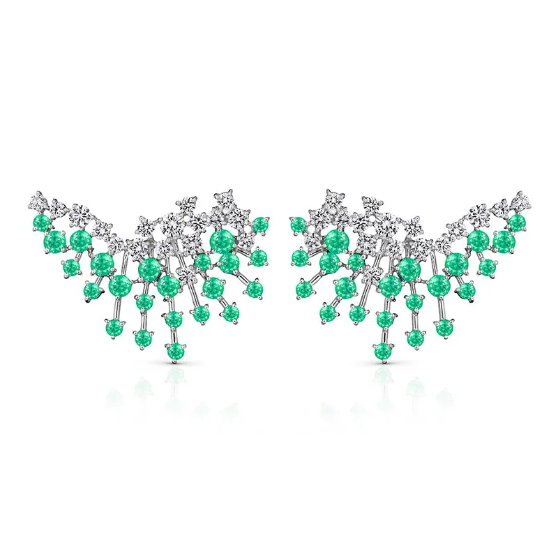 18k Luminus White Gold Earring With 1.62 Cts Vs-Gh Diamonds  And Emerald