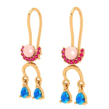 22k Dangle Gold Earrings With Blue & Red Gemstones Goldlites Collection