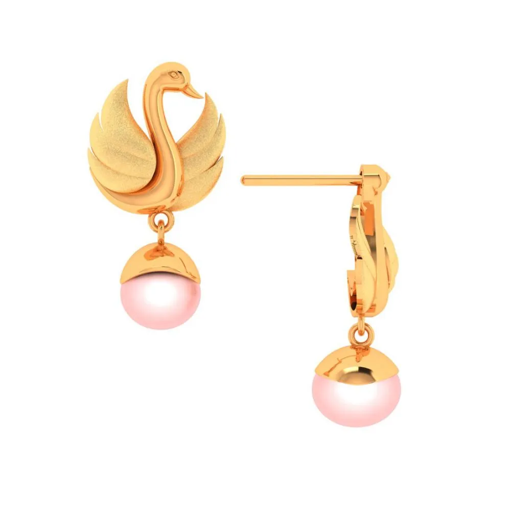 22k Gold Swan With Pink Ball Earrings