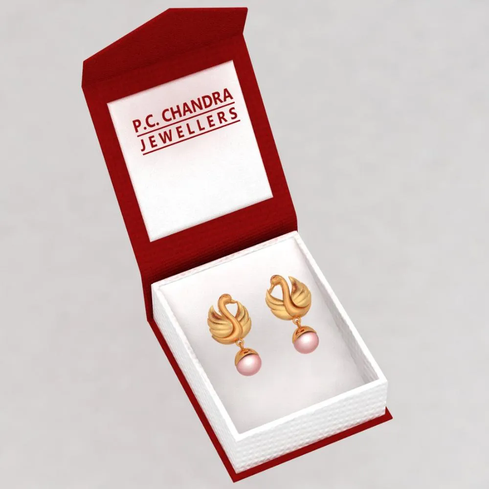 22k Gold Swan With Pink Ball Earrings