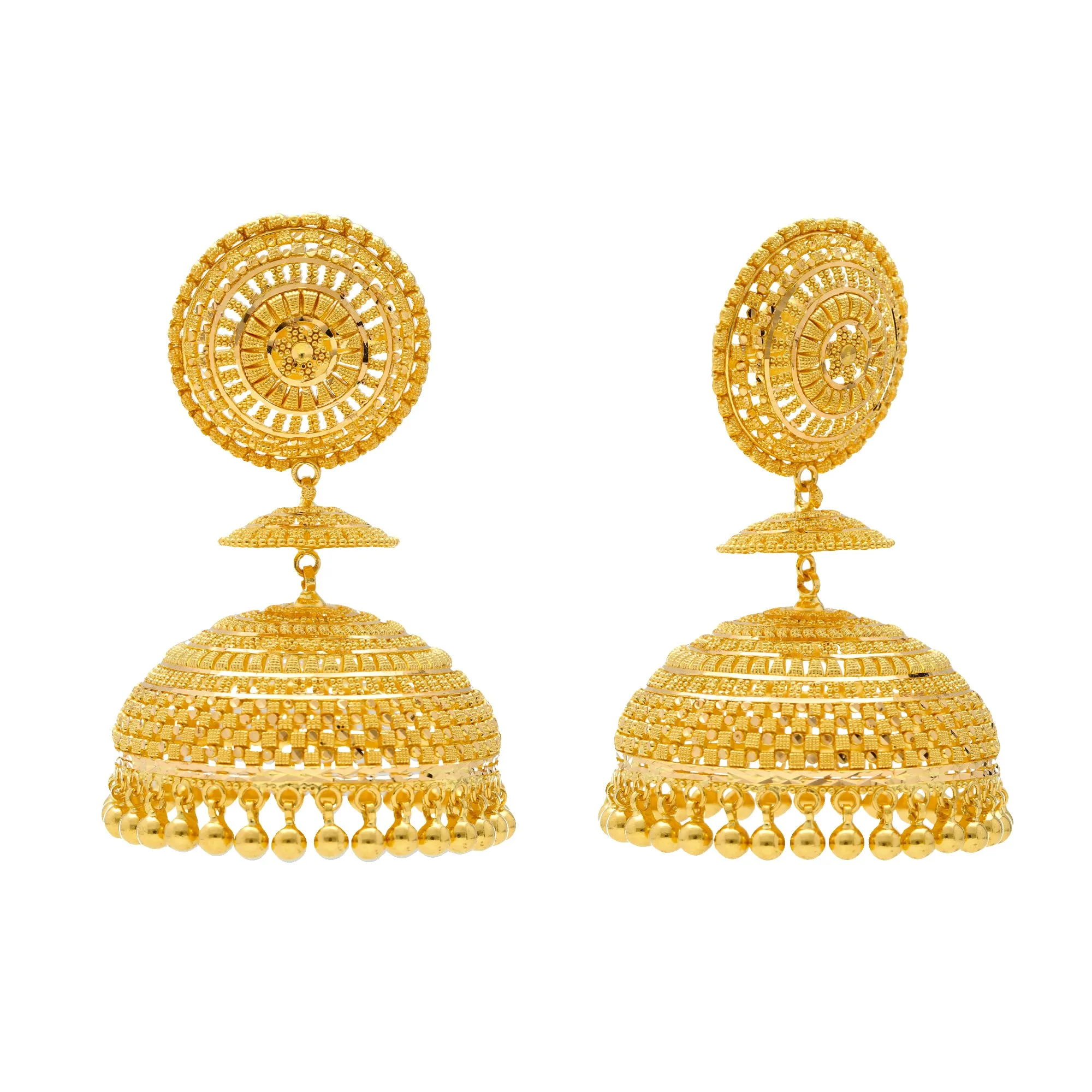 22K Yellow Gold Jhumka Earrings (67.3gm)