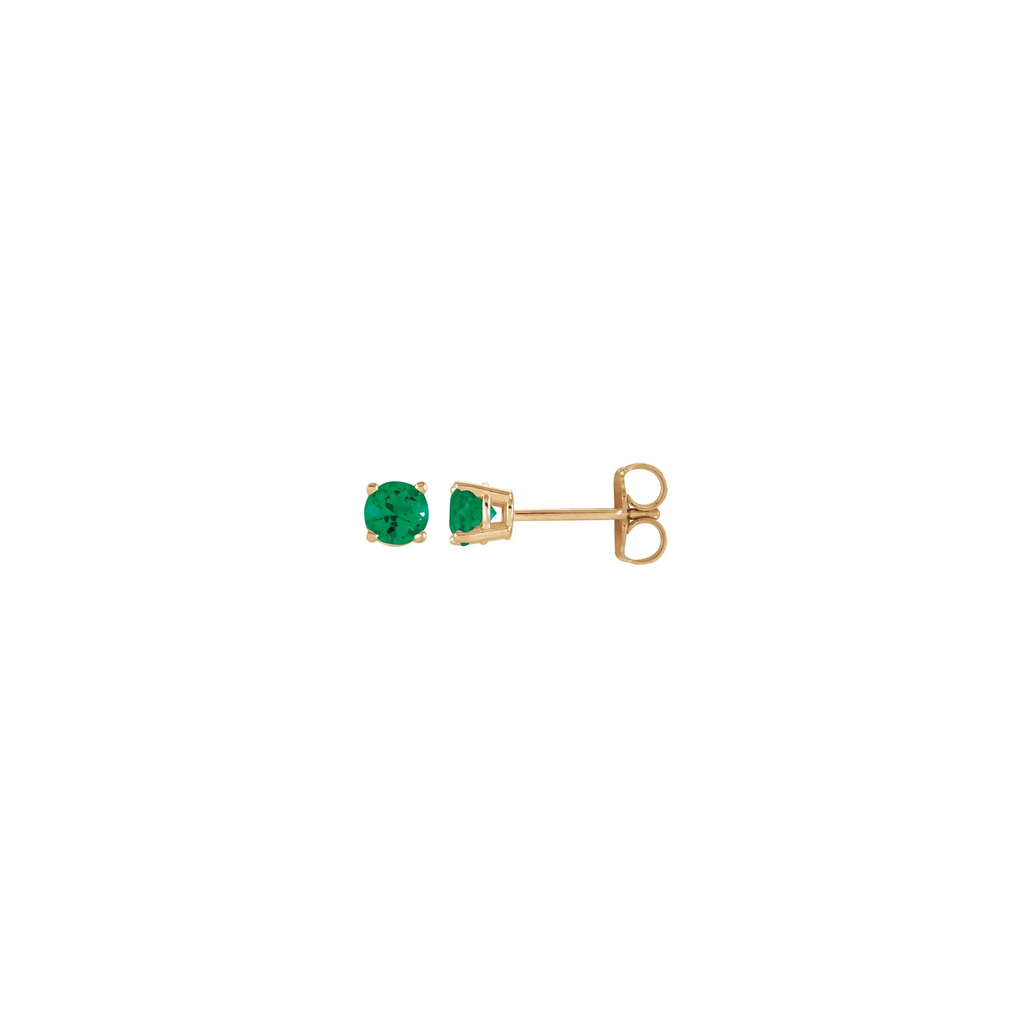 4 mm Round Natural Emerald Solitaire Stud Earrings (14K)
