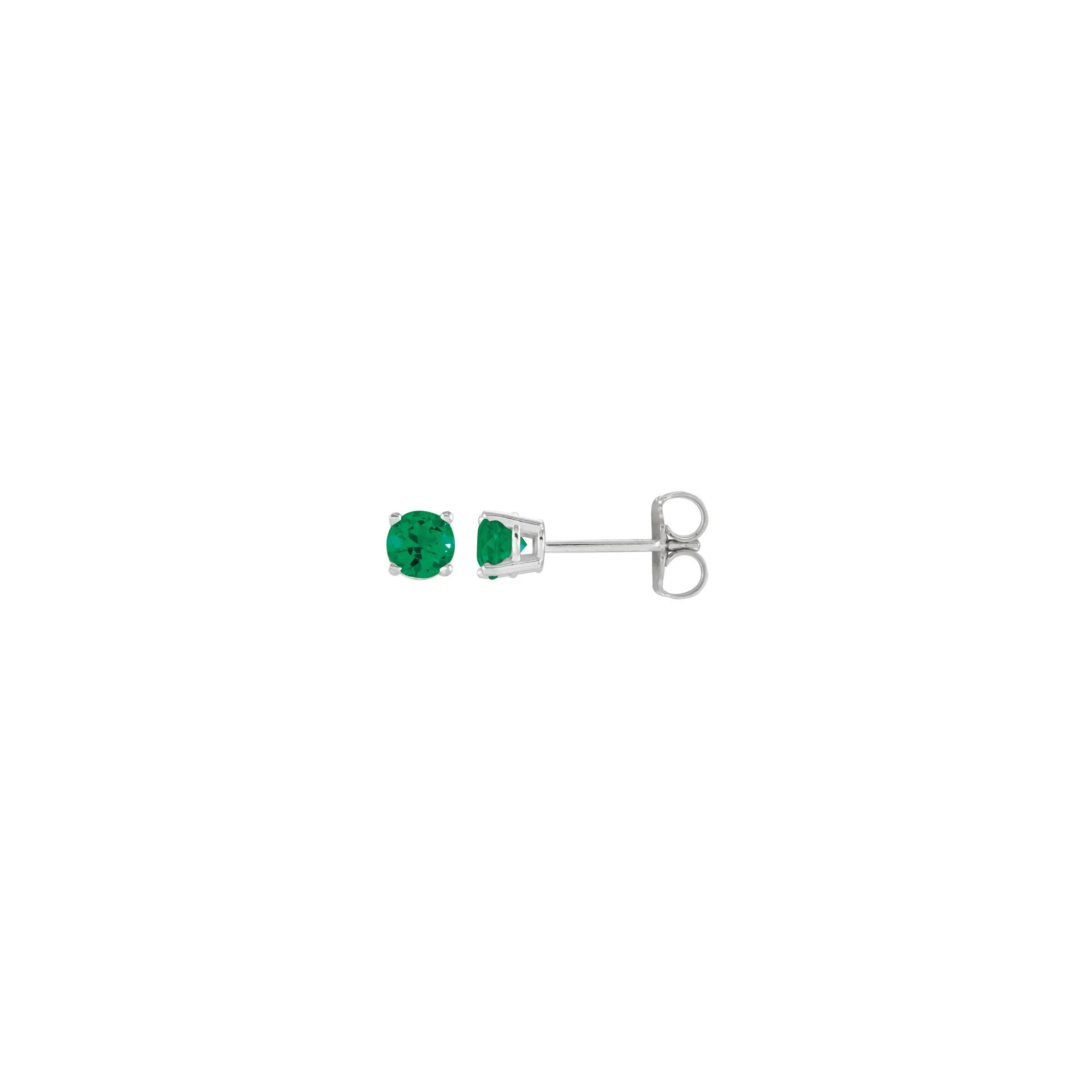 4 mm Round Natural Emerald Solitaire Stud Earrings (14K)