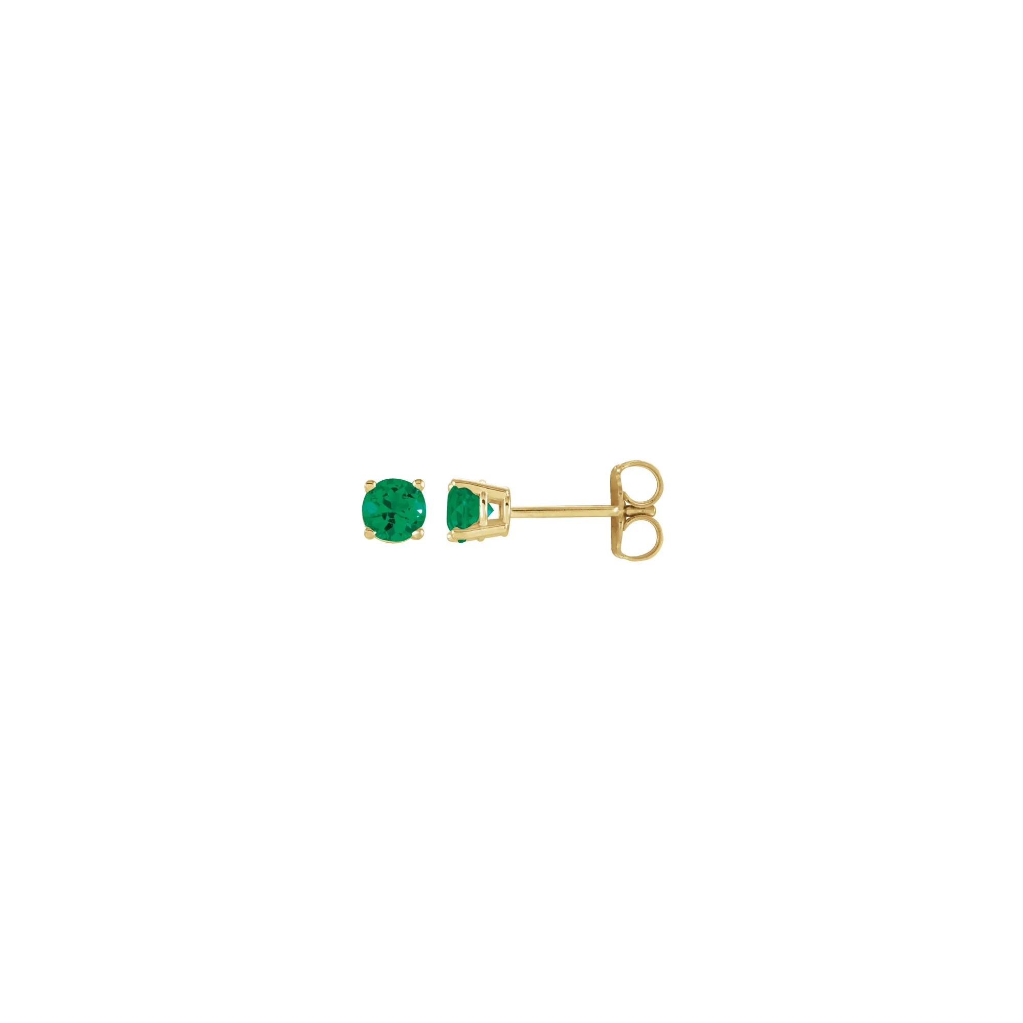 4 mm Round Natural Emerald Solitaire Stud Earrings (14K)