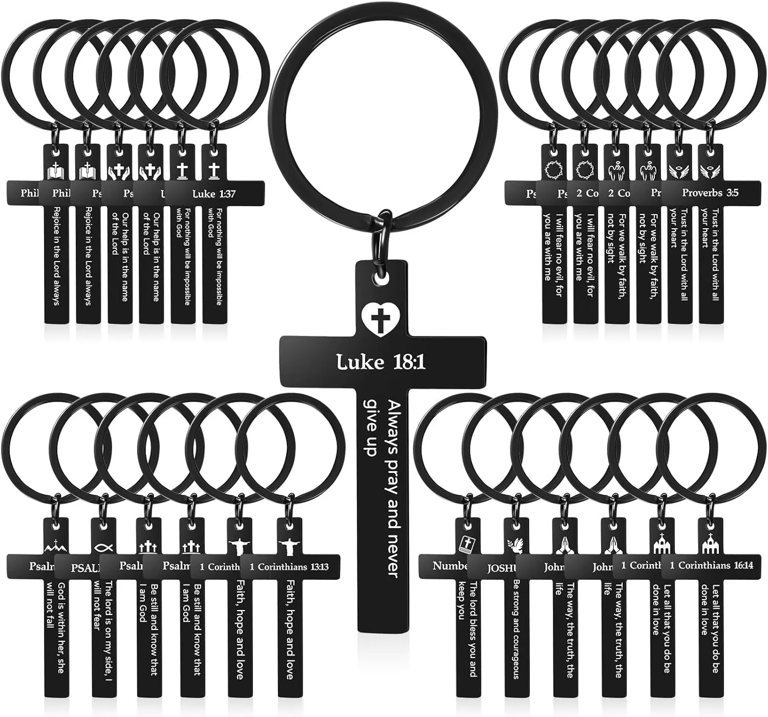 45 Pcs Christian Cross Keychain Bulk 15 Styles Bible Verse Keychain Stainless Steel Religious Inspirational Gifts