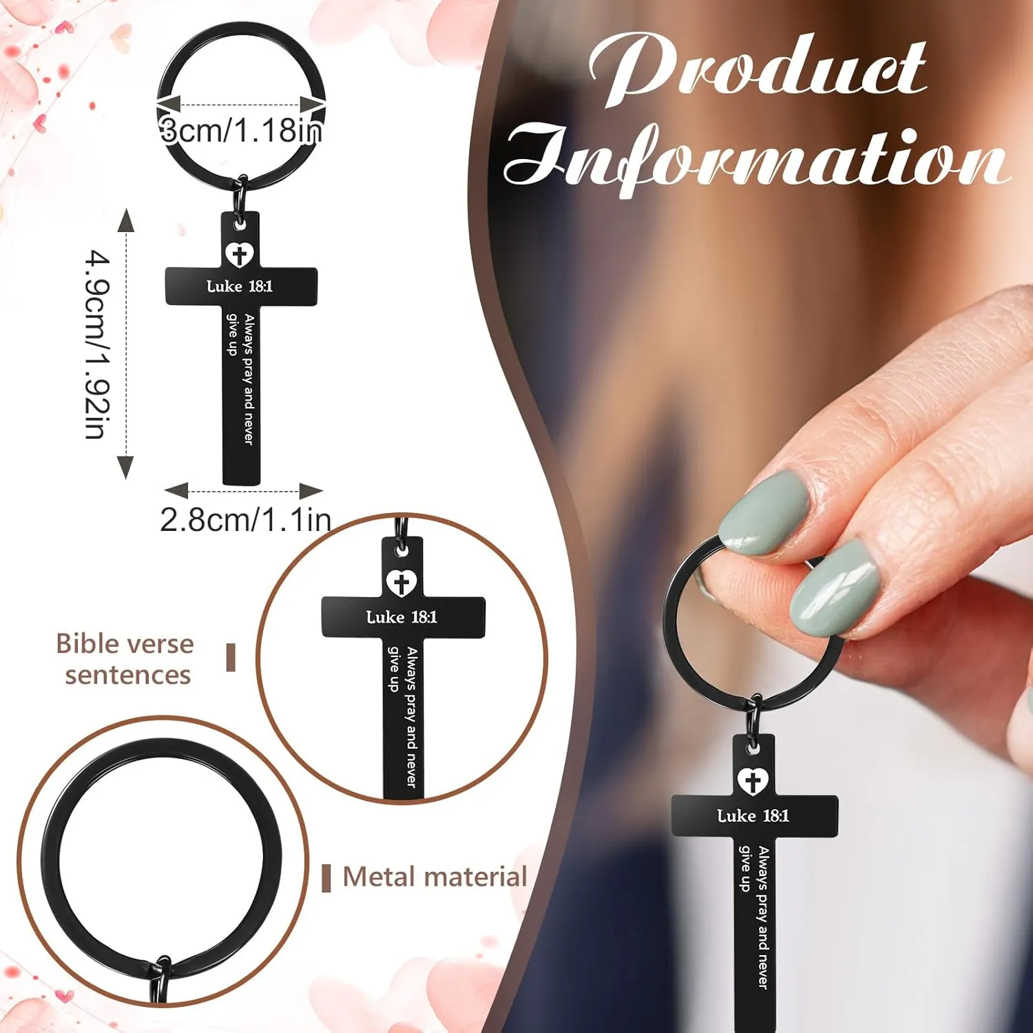 45 Pcs Christian Cross Keychain Bulk 15 Styles Bible Verse Keychain Stainless Steel Religious Inspirational Gifts