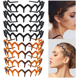 8 Pcs Zig Zag Plastic Headbands for Women Hair Band Wavy Shark Tooth Comb Hair Accessory Zigzag Headband (Black, Brown)