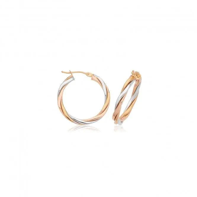 9ct Tri-Color Gold 30mm Hoop Earrings ER1222