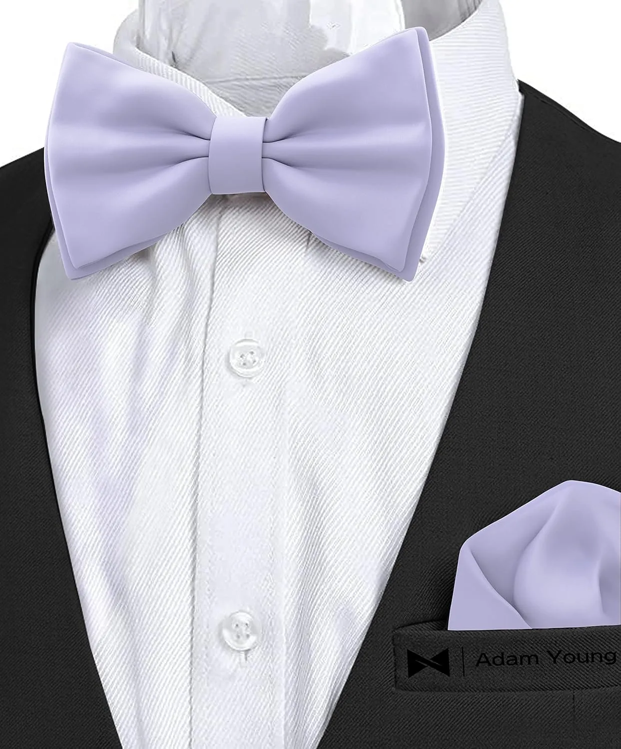 Adam Young Men's Bow Ties with Handkerchief Pre-Tied Style Formal Satin Classic Bowtie for Tuxedo Faux Silk
