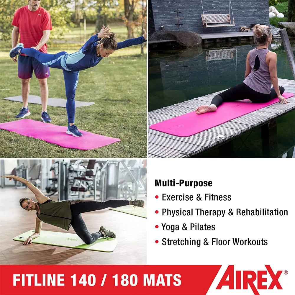 AIREX Fitline 140 Premium Exercise Mat - Home Workout Mat for Rehabilitation, Strength Training, Water Aerobics, Exercise, Fitness, Home Workouts 56" x 23", Pink, Without Hanging Grommets