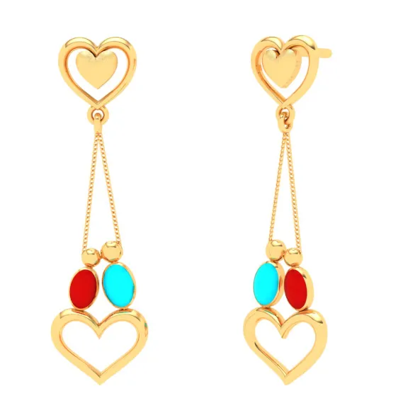Alluring 22k Gold Twin Birds And Hearts Designer Dangler Earrings From Goldlites Collection