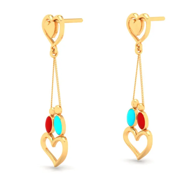 Alluring 22k Gold Twin Birds And Hearts Designer Dangler Earrings From Goldlites Collection