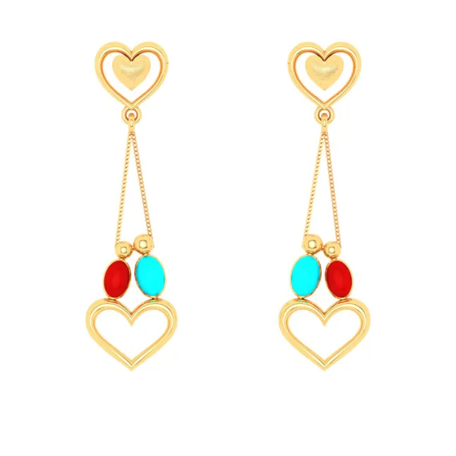 Alluring 22k Gold Twin Birds And Hearts Designer Dangler Earrings From Goldlites Collection