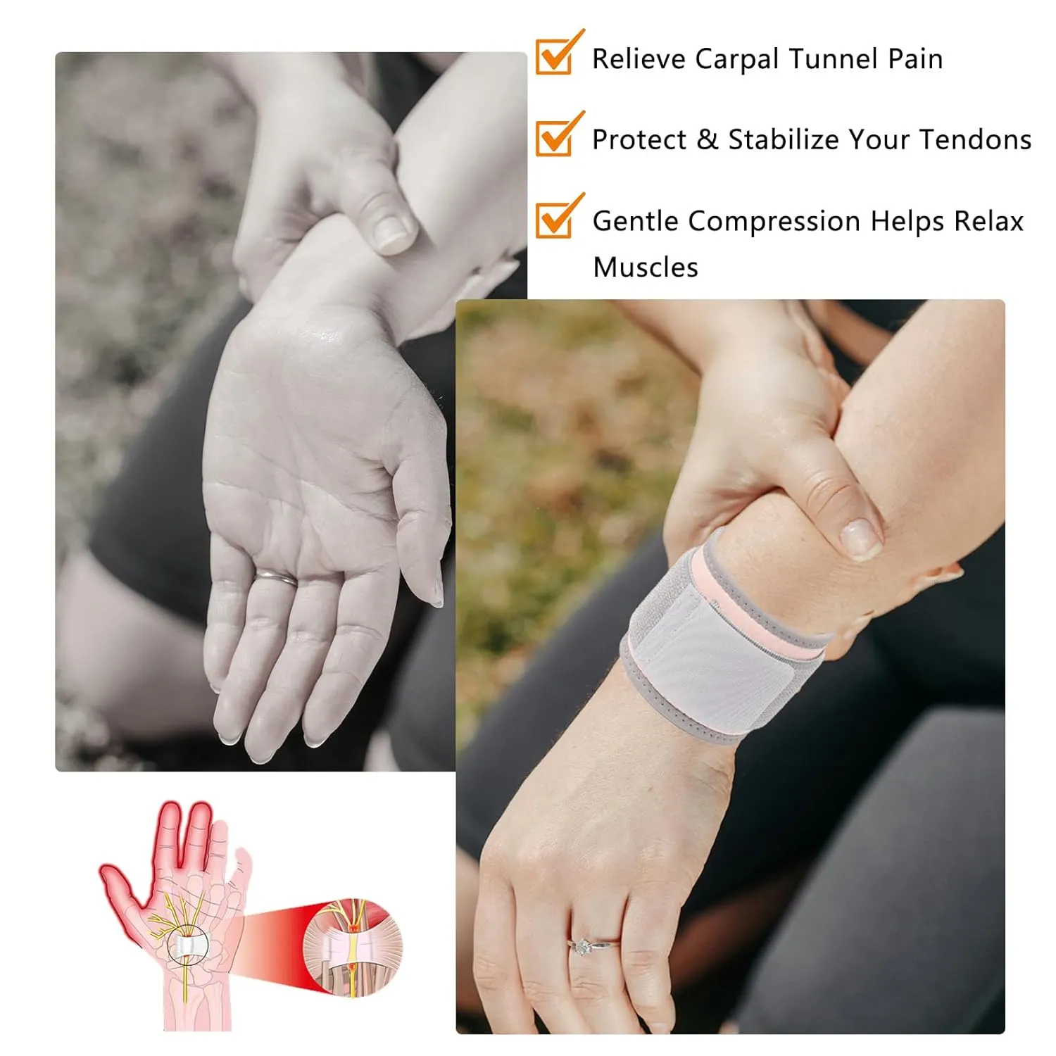 AMYONE Wrist Brace, 2 Pack Wrist Wraps for Carpal Tunnel & Pain Relief, Adjustable Support for Yoga/Fitness/Sports/Weightlifting, Elastic Gym Wrist Sweatbands, Sakura Pink