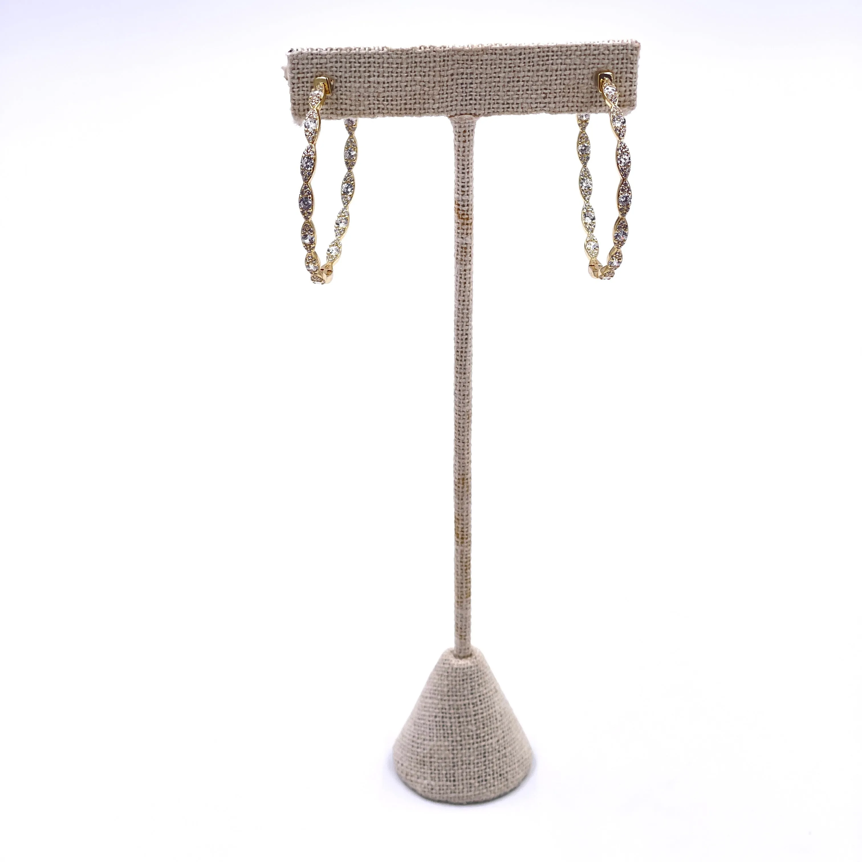 Ashley Gold Sterling Silver Gold Plated Woven Lace Design CZ Hoop Earrings