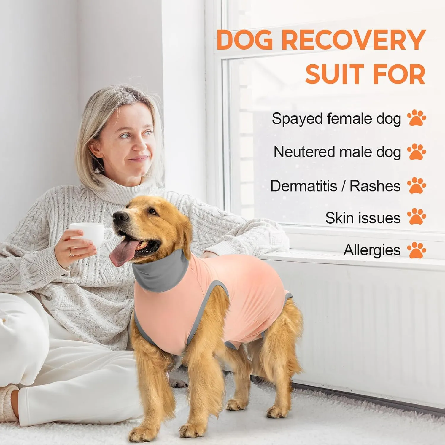 Avont Dog Surgery Recovery Suit, Post-Spay/Neuter Onesie for Female/Male Puppies, Breathable Bodysuit Surgical Shirt E-Collar & Cone Alternative, Anti-Licking Protection for Wounds -Pink (M)