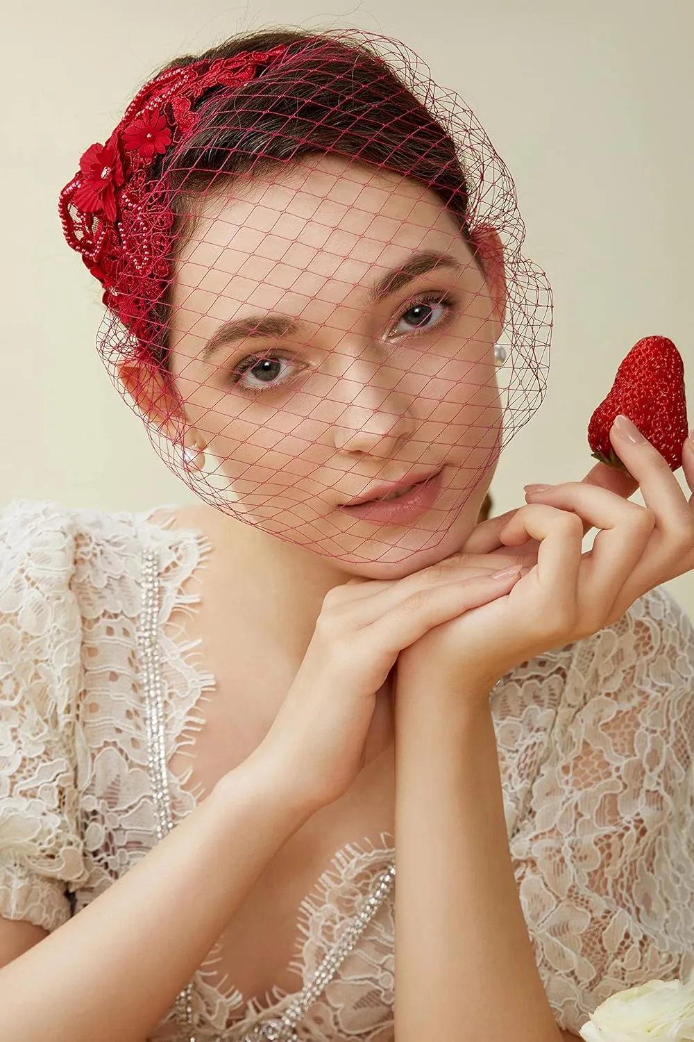 BABEYOND Bridal Wedding Veil Fascinator Mesh Lace Headband Tea Party Flower Fascinator Funeral Hats for Women