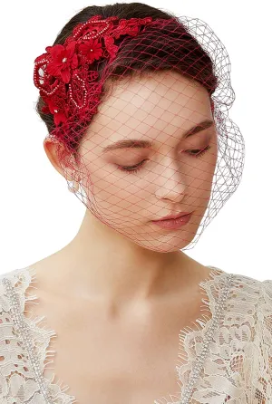 BABEYOND Bridal Wedding Veil Fascinator Mesh Lace Headband Tea Party Flower Fascinator Funeral Hats for Women