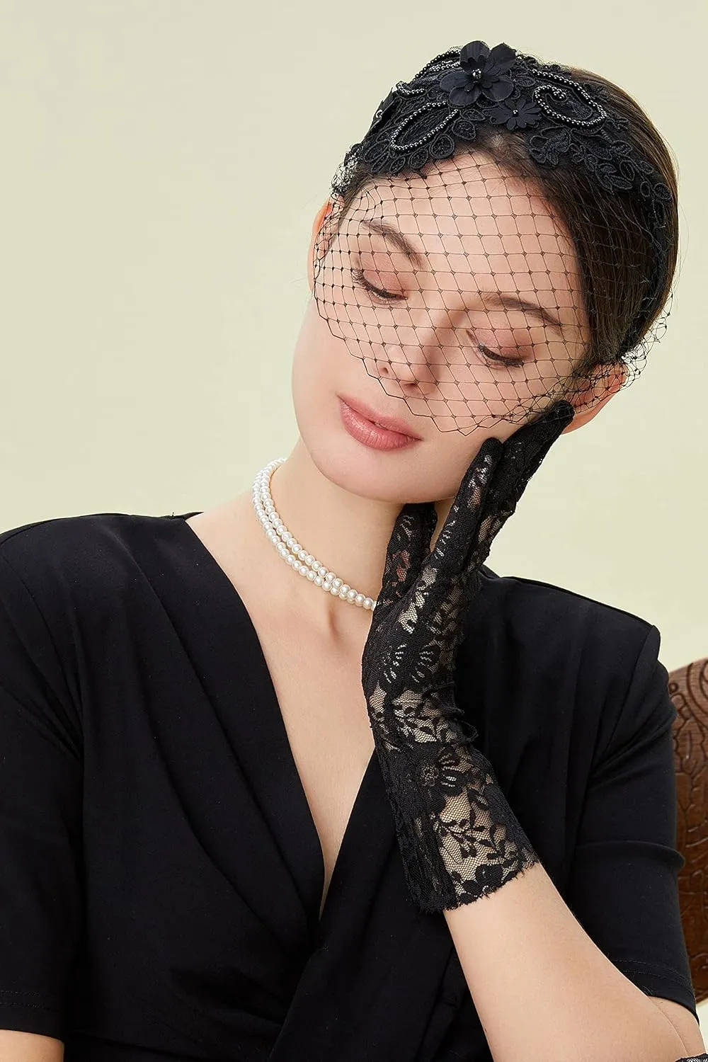 BABEYOND Bridal Wedding Veil Fascinator Mesh Lace Headband Tea Party Flower Fascinator Funeral Hats for Women