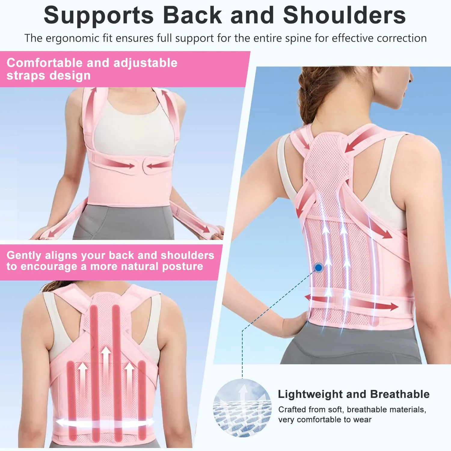 Back Posture Corrector for Women - Adjustable Straightener Back Brace Posture Corrector Under Clothes (Pink, Medium)