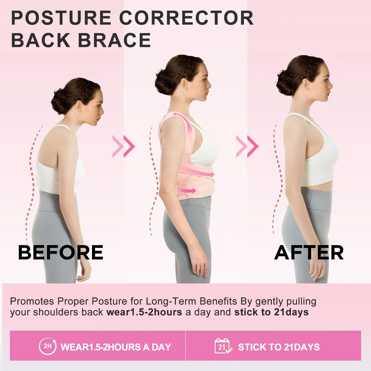 Back Posture Corrector for Women - Adjustable Straightener Back Brace Posture Corrector Under Clothes (Pink, Medium)