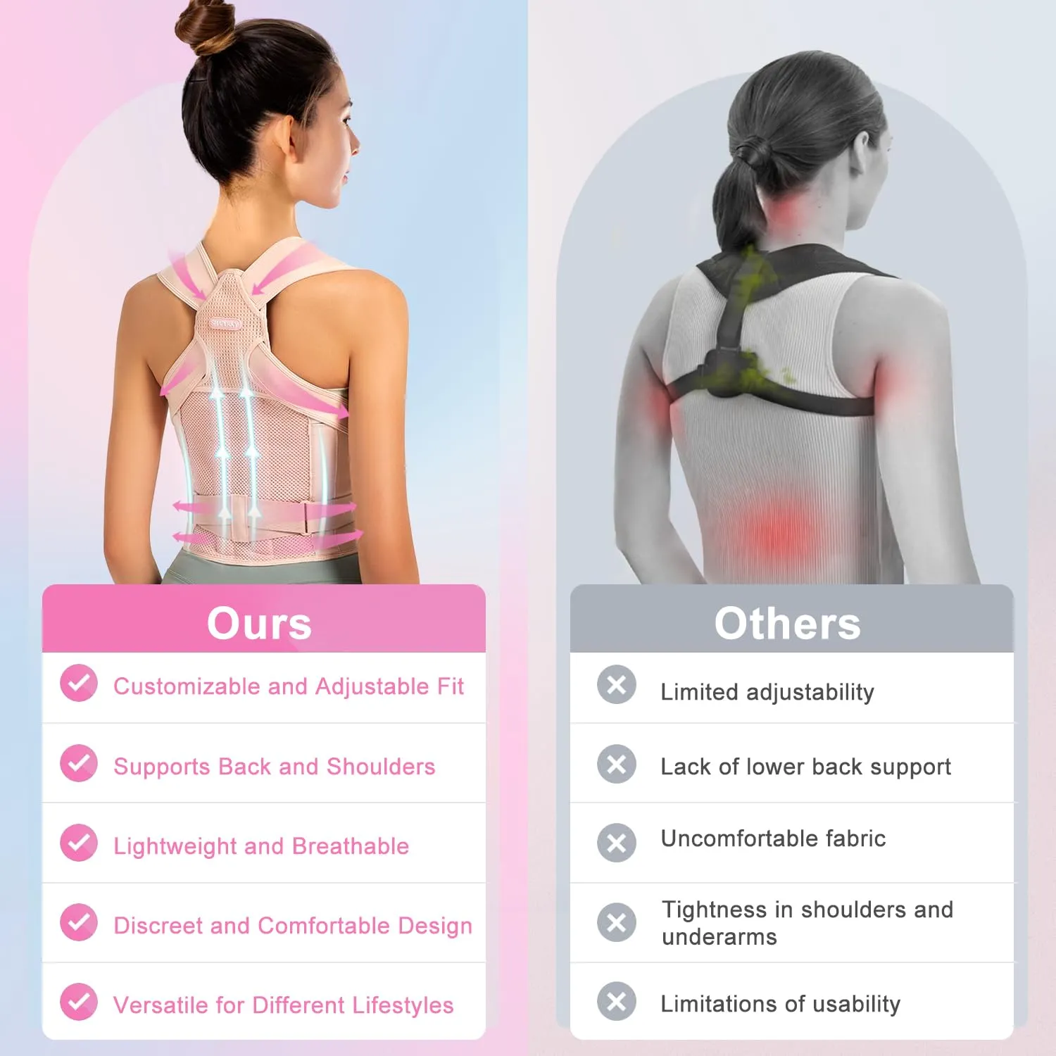 Back Posture Corrector for Women - Adjustable Straightener Back Brace Posture Corrector Under Clothes (Pink, Medium)
