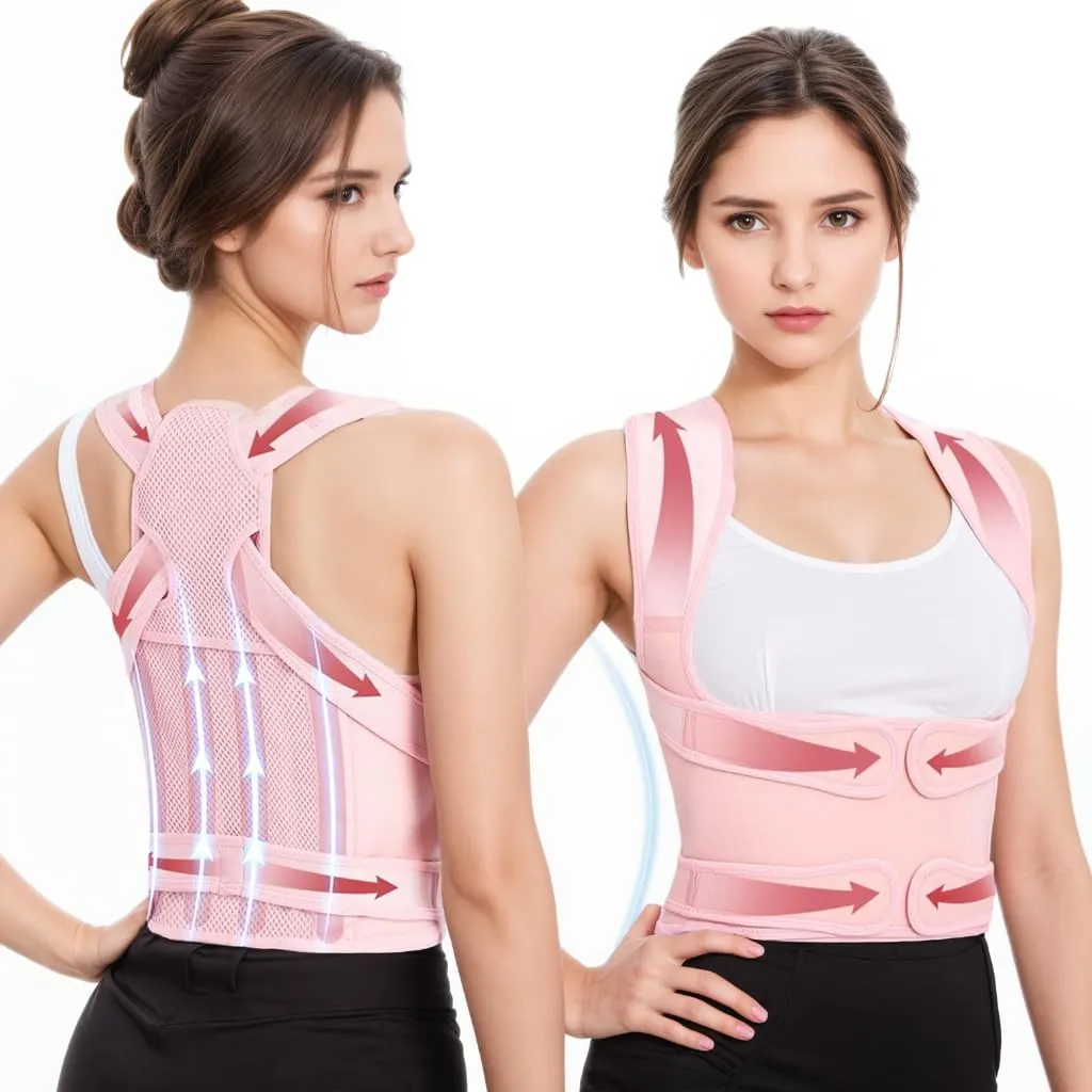 Back Posture Corrector for Women - Adjustable Straightener Back Brace Posture Corrector Under Clothes (Pink, Medium)