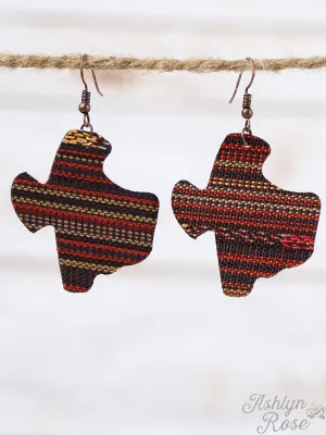 Black Serape Texas Leather Earrings, Copper