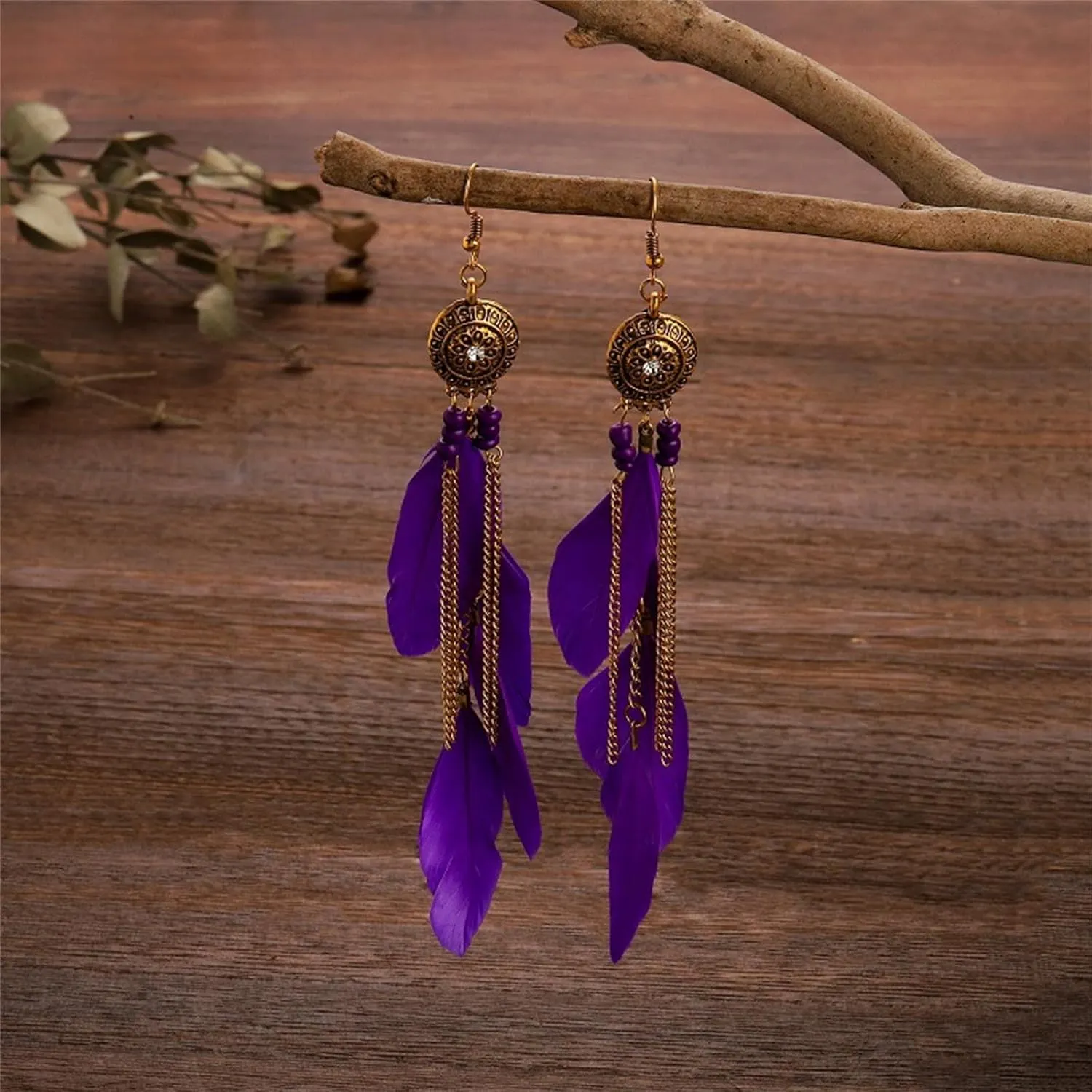 Bohemian Feather Earrings Gold Plated Handmade Boho Colorful Seed Beaded Feathers Long Chain Tassel Lightweight Dangle Drop Earrings for Women Ethnic Style Wedding Bridal Vacation Fashion Jewelry Gifts