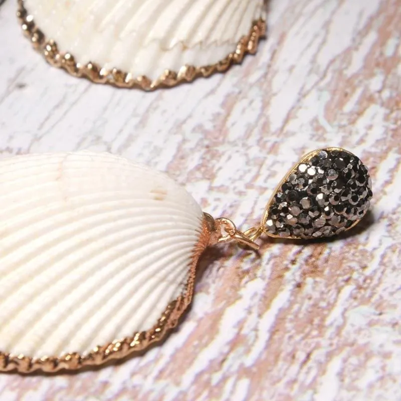 Boho Earrings, Dangle Earrings, Diamond White Shell
