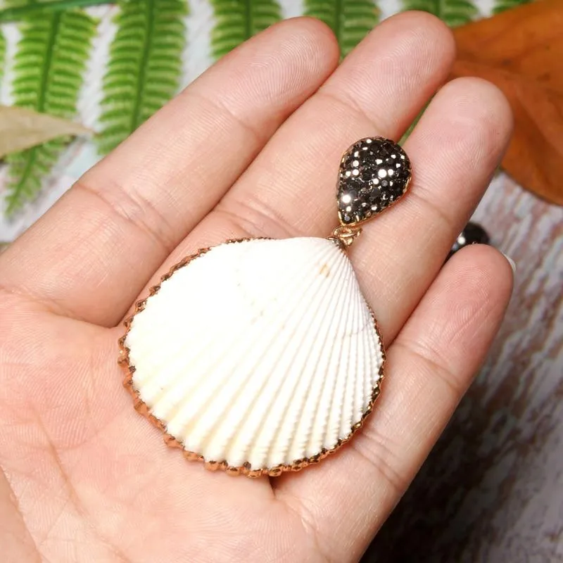 Boho Earrings, Dangle Earrings, Diamond White Shell