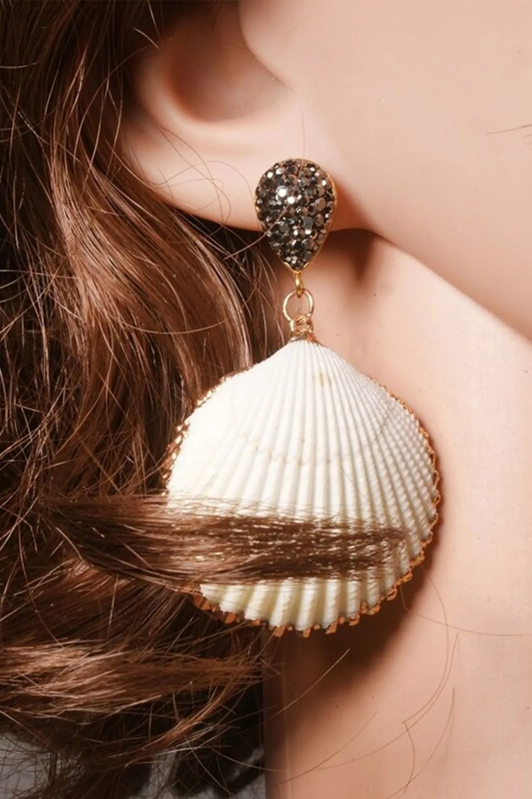 Boho Earrings, Dangle Earrings, Diamond White Shell