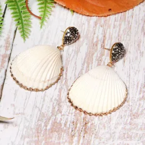 Boho Earrings, Dangle Earrings, Diamond White Shell
