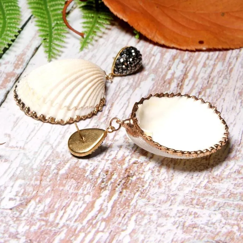 Boho Earrings, Dangle Earrings, Diamond White Shell