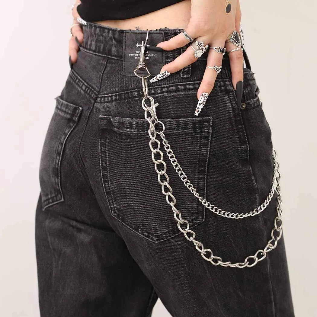 Bounzhi Hip Hop Pants Jean Chain Goth Punk Silver Trousers Chains Biker Heavy Thick Wallet Pocket Chains Silver Keychains Body Jewelry for Men and Women (Silver), Free sizes