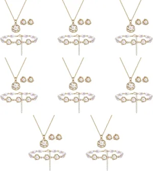 Bridesmaid Jewelry Set for Women 18K Gold & Silver & Rose Gold Plated Love Knot Pendant with Pearl Necklace Earrings Bracelet Set for Wedding/Proposal/Party/Prom Gift