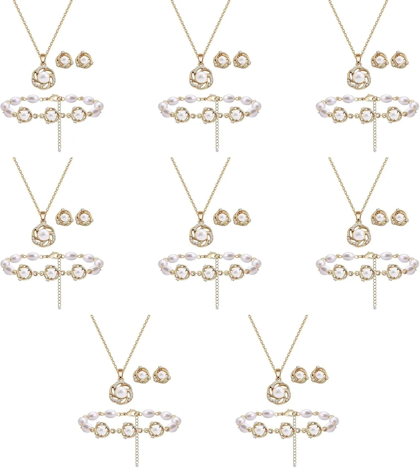 Bridesmaid Jewelry Set for Women 18K Gold & Silver & Rose Gold Plated Love Knot Pendant with Pearl Necklace Earrings Bracelet Set for Wedding/Proposal/Party/Prom Gift