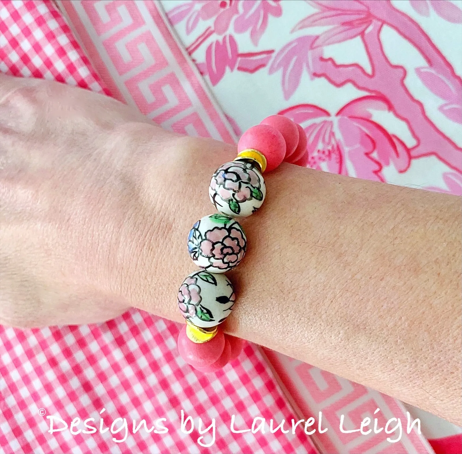 Bubblegum Pink Chinoiserie Peony Bracelet - Style 1