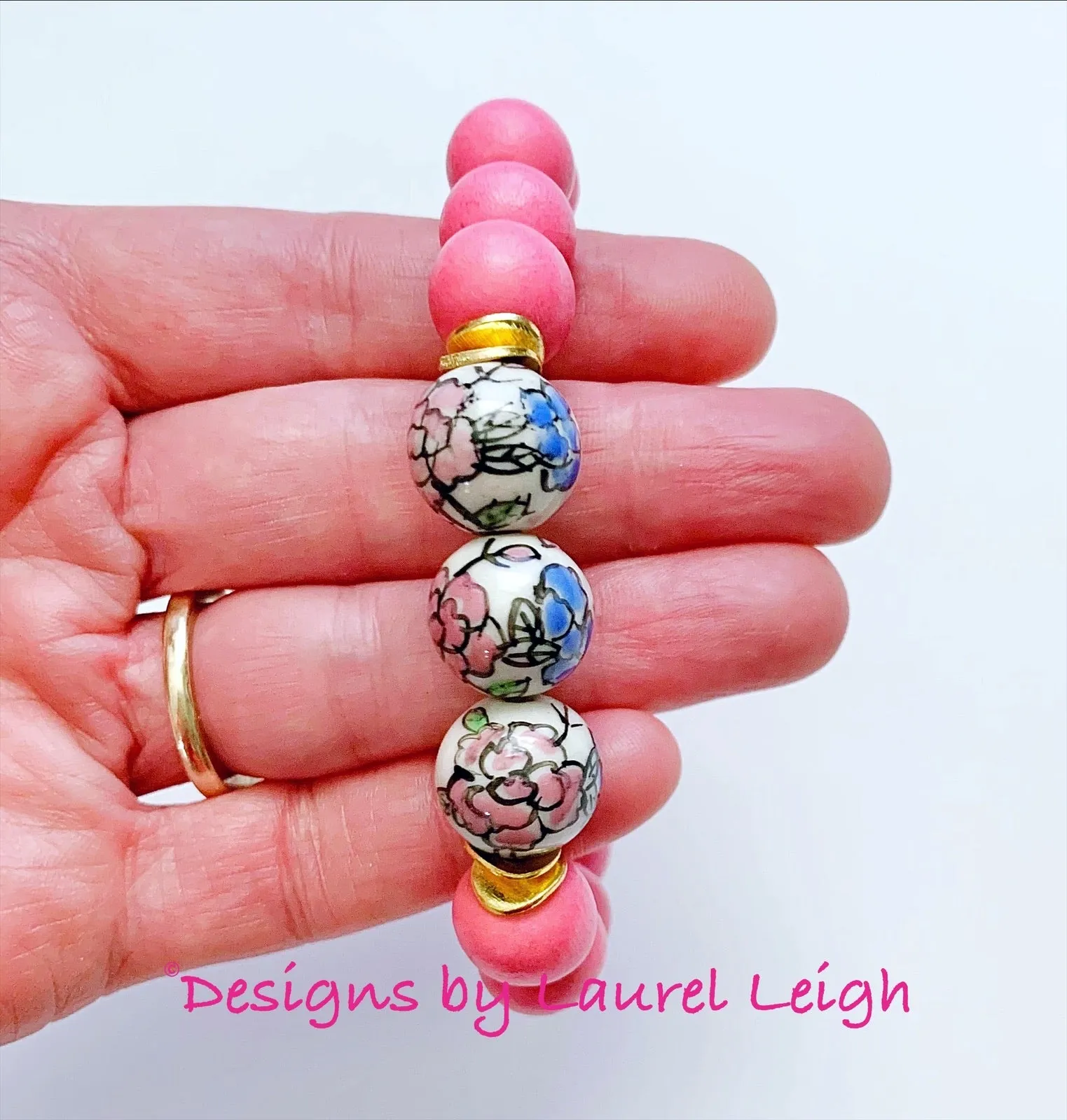 Bubblegum Pink Chinoiserie Peony Bracelet - Style 1