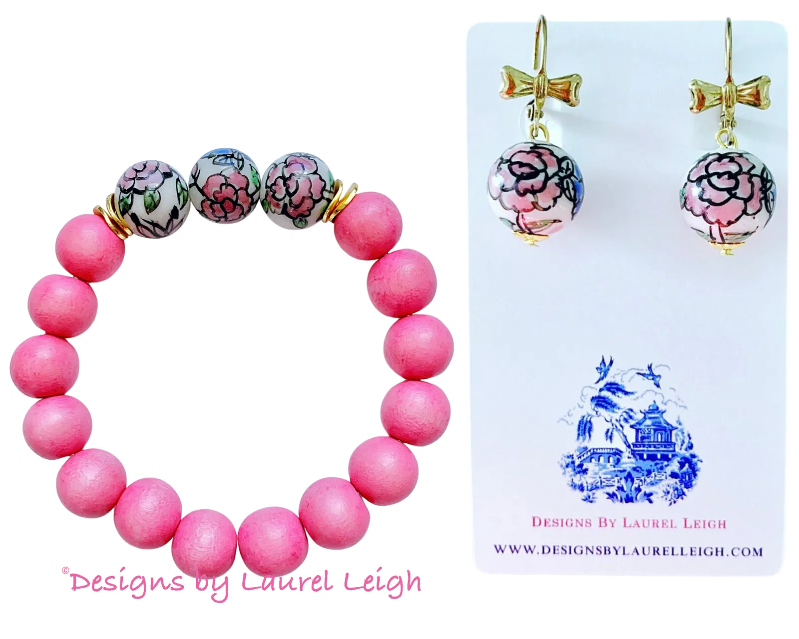 Bubblegum Pink Chinoiserie Peony Bracelet - Style 1