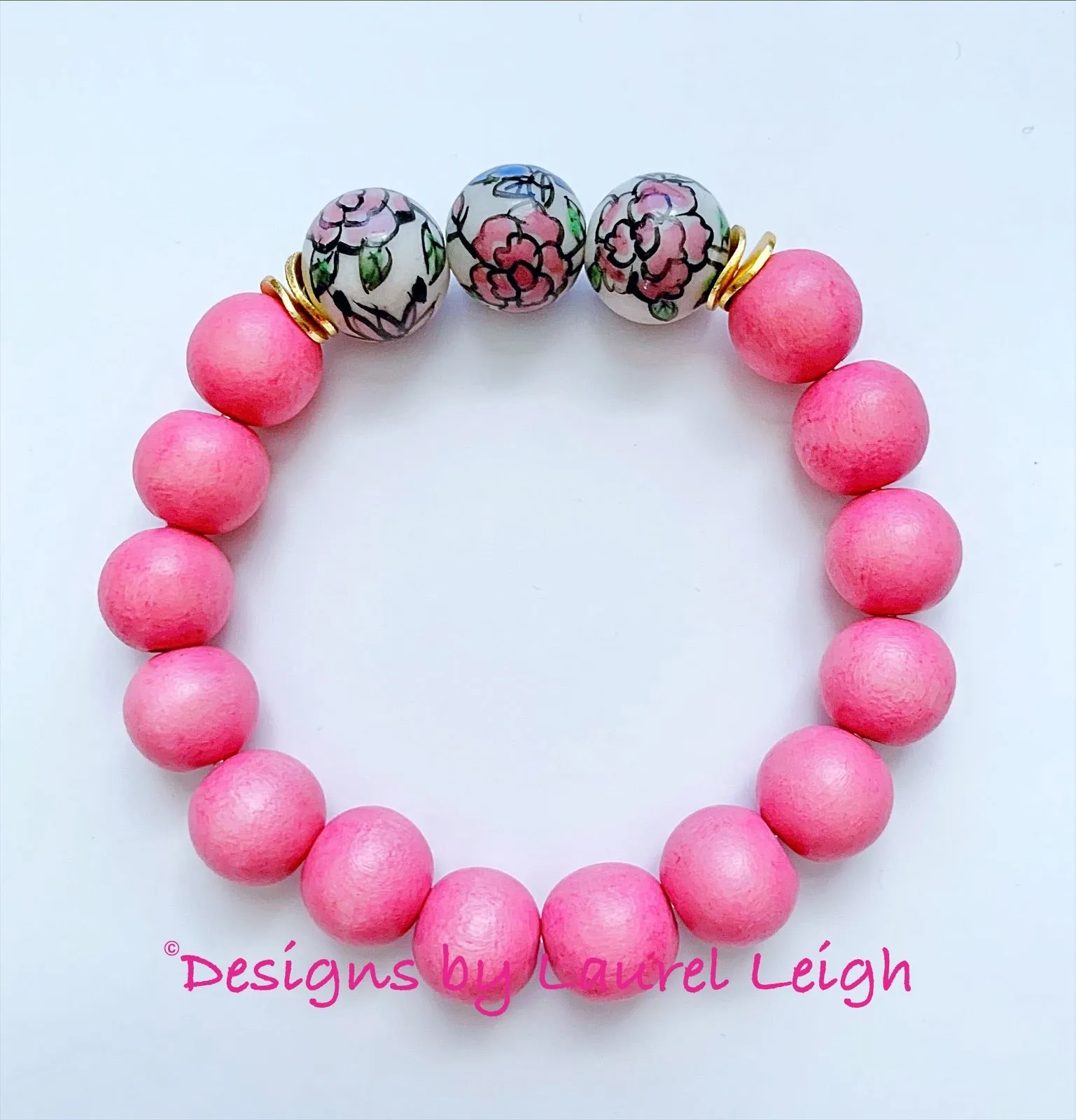 Bubblegum Pink Chinoiserie Peony Bracelet - Style 1