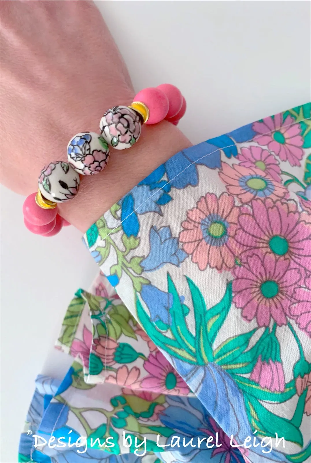 Bubblegum Pink Chinoiserie Peony Bracelet - Style 1