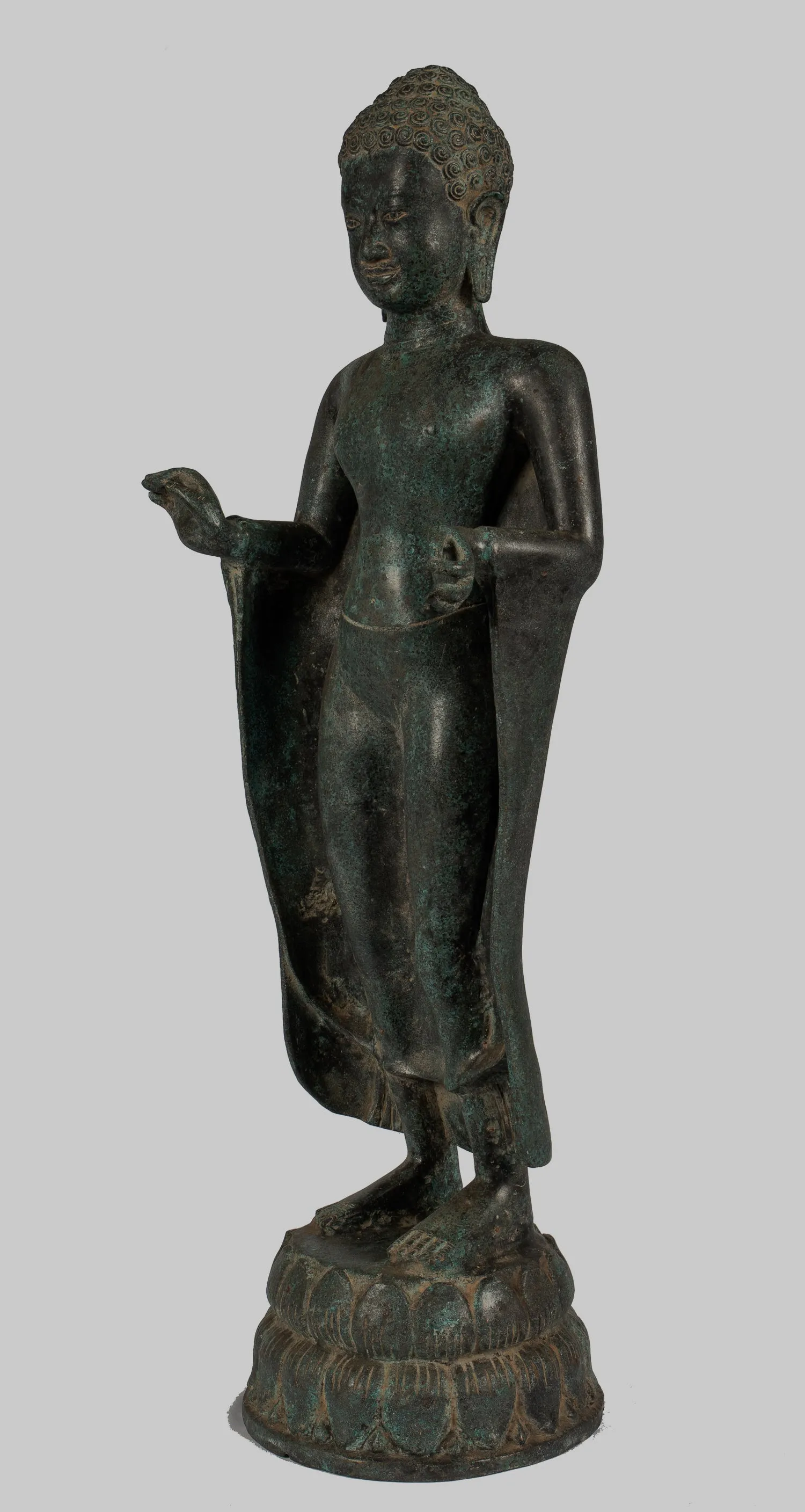 Buddha Statue - Large Antique Thai Style Buddha Statue in Dharmachakra Teaching Mudra - 84cm/34"