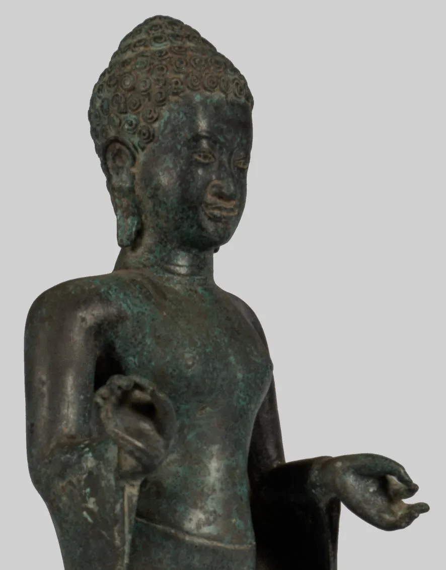 Buddha Statue - Large Antique Thai Style Buddha Statue in Dharmachakra Teaching Mudra - 84cm/34"