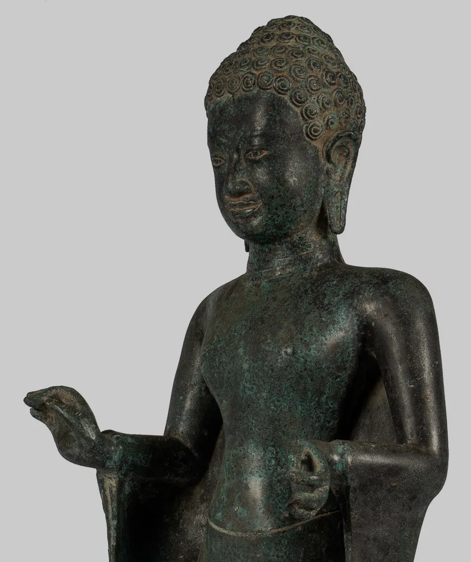 Buddha Statue - Large Antique Thai Style Buddha Statue in Dharmachakra Teaching Mudra - 84cm/34"
