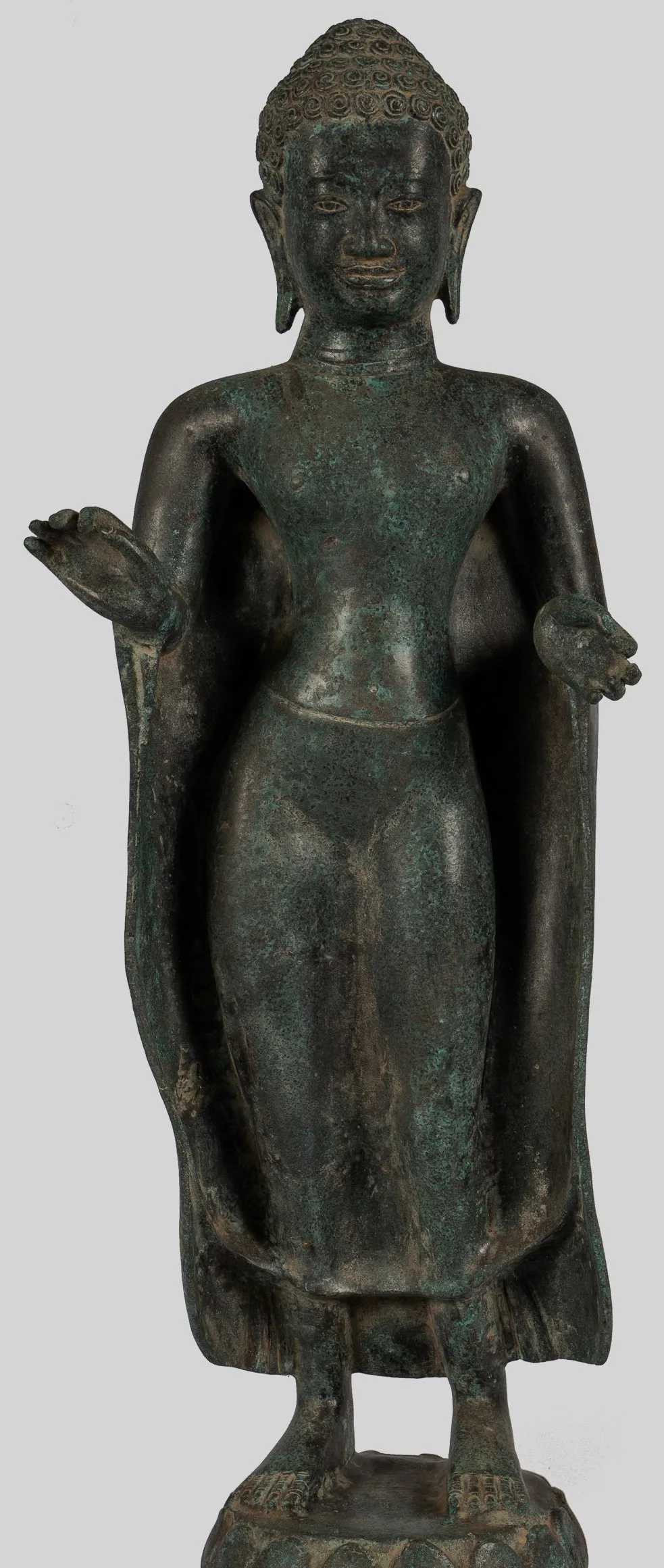 Buddha Statue - Large Antique Thai Style Buddha Statue in Dharmachakra Teaching Mudra - 84cm/34"