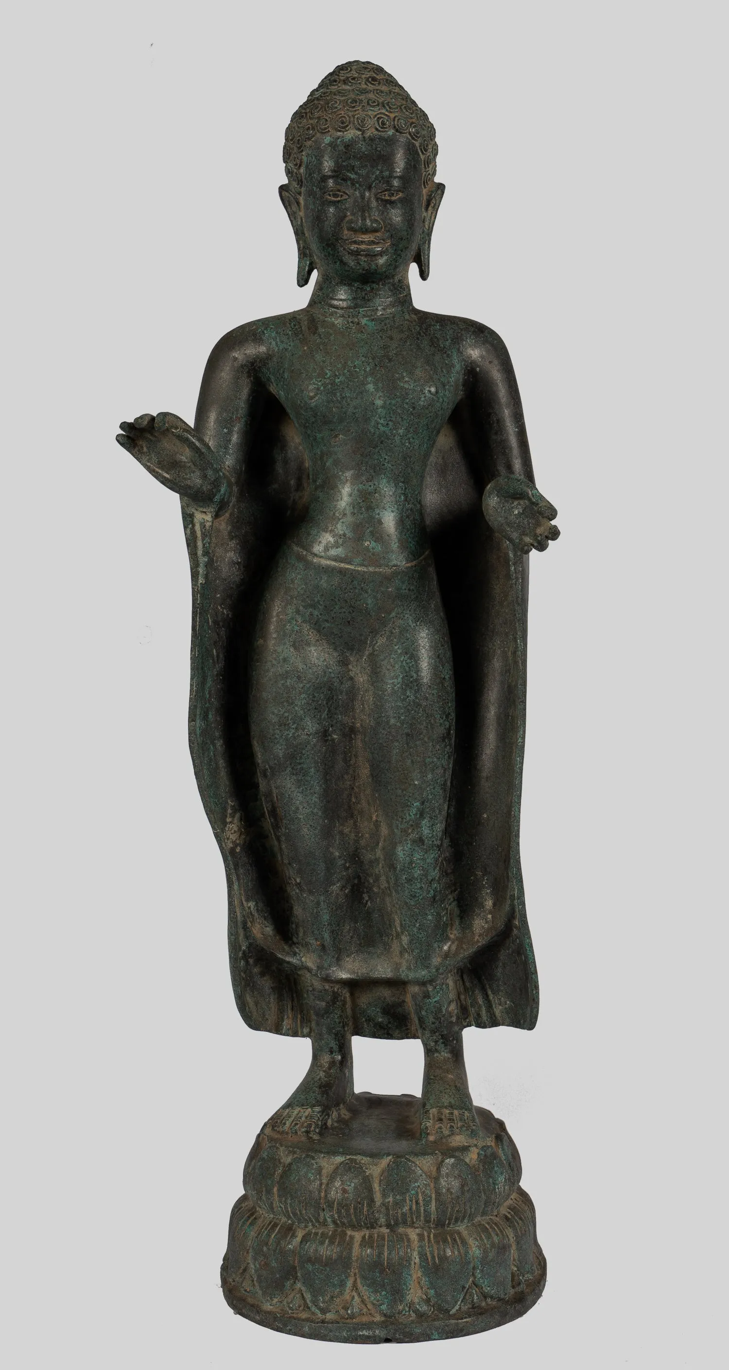 Buddha Statue - Large Antique Thai Style Buddha Statue in Dharmachakra Teaching Mudra - 84cm/34"